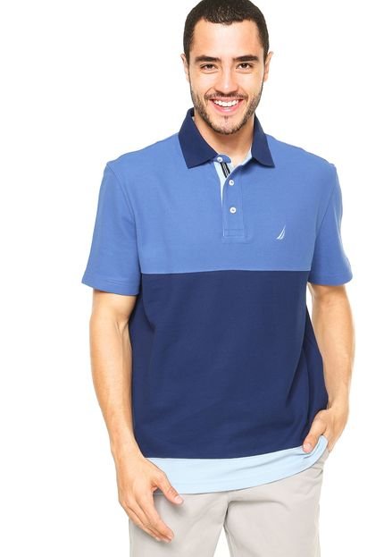 Camisa Polo Nautica Listras Color - Azul