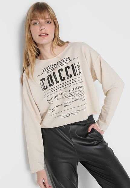 Blusa de Moletom Fechada Colcci Lettering Off-White - Marca Colcci