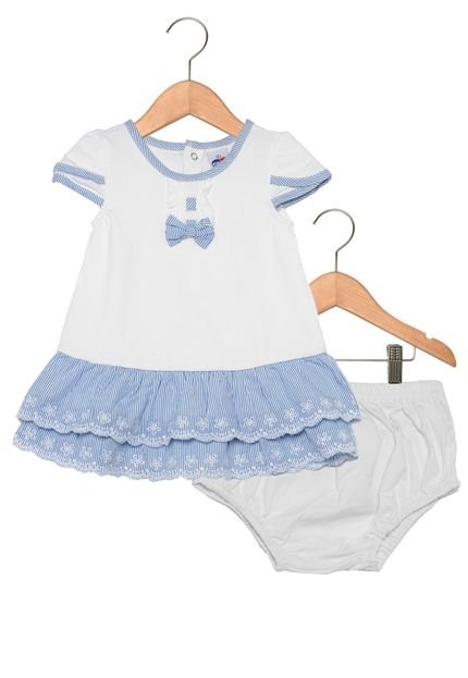 Vestido Tip Top Baby Menina Branco/Azul - Marca Tip Top