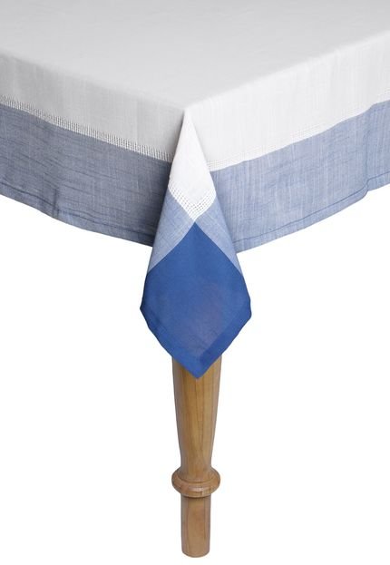 Toalha De Mesa Retangular Naturalle Chamonix Branco E Azul 2,2Mx2,2M - Marca Naturalle Fashion