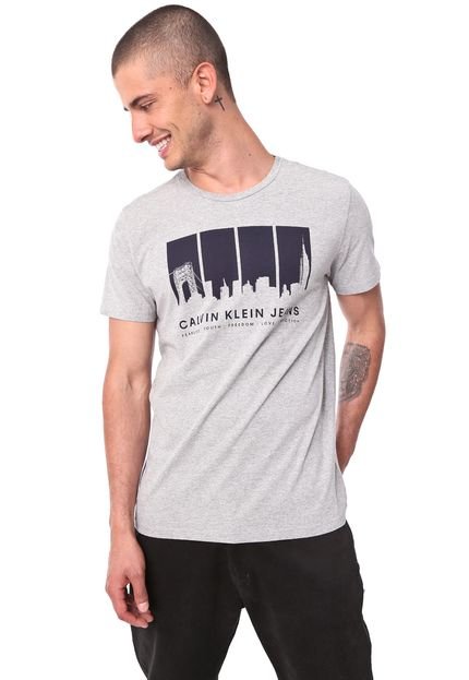 Camiseta Calvin Klein Jeans Skyline Stripes Cinza - Marca Calvin Klein Jeans