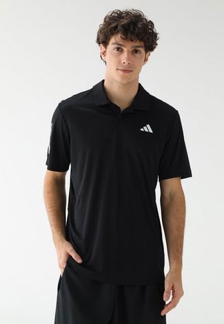 Camisa Polo adidas Performance Reta 3 Stripes Preta