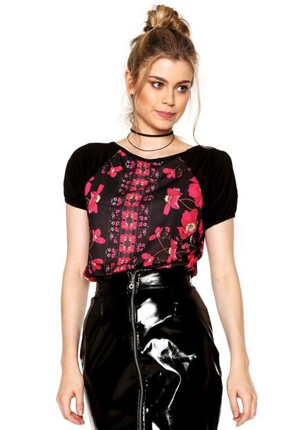 Blusa Enfim Floral Preta - Marca Enfim