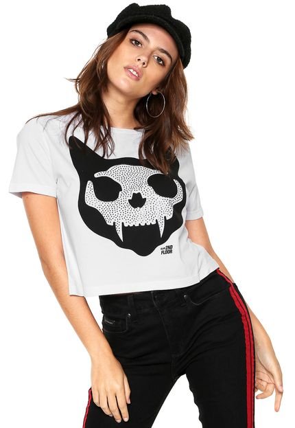 Camiseta Cropped Ellus 2ND Floor Skull Cat Branca - Marca 2ND Floor