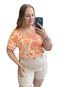 Blusa Plus Size Feminina Decote Quadriculado Estampada  Coral - Marca Predilects Plus