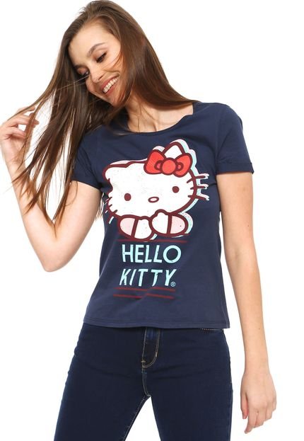 Camiseta Cativa Hello Kitty Estampada Azul-marinho - Marca Cativa Hello Kitty