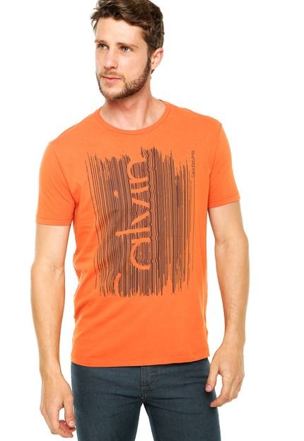 Camiseta Manga Curta Calvin Klein Jeans Estampada Laranja - Marca Calvin Klein Jeans