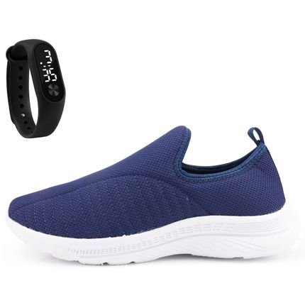 Kit Tênis Feminino Dia a Dia Trabalhar Azul Conforto Relógio - Marca Sapatore