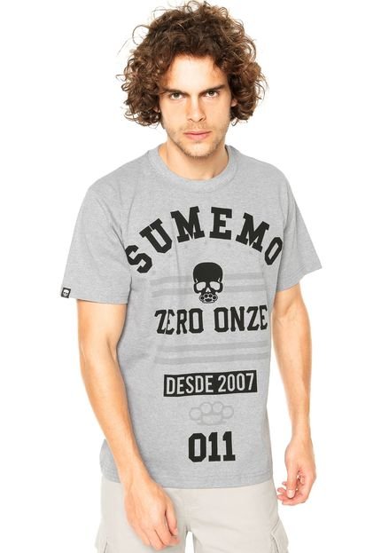 Camiseta Sumemo Caveirão Etiqueta Frente Cinza Mescla - Marca Sumemo