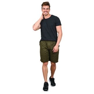 Bermuda Masculina Sarja Ajuste Elastico Verde Militar