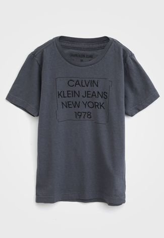 Camiseta Calvin Klein Kids Infantil Lettering Grafite