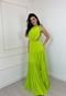 Vestido Longo Abertura Lateral Amarração Elegante Grécia Verde Limão - Marca Cia do Vestido