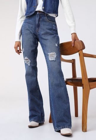 Calça Jeans Biotipo Flare Destroyed Azul