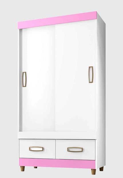 Guarda Roupa 2 portas e 2 gavetas branco/rosa Araplac Móveis - Marca Araplac