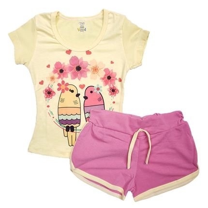 Conjunto Short e Camiseta Roupas de Bebê Verão Para Meninas Rosa - Marca Koala Baby