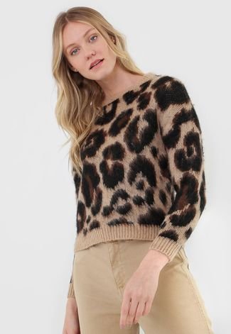 Suéter Only Tricot Animal Print Bege