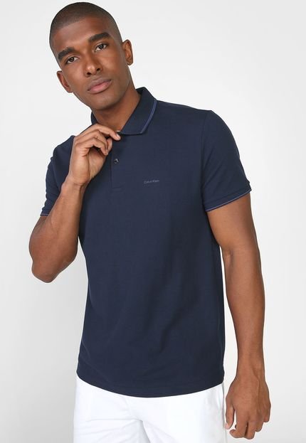 Camisa Polo Calvin Klein Reta Logo Azul-Marinho - Marca Calvin Klein