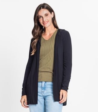 Cardigan Feminino Com Capuz Rovitex Preto