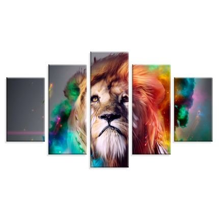 Conjunto de 5 Telas Wevans Decorativas em Canvas 90x160 Abstrato Lion Multicolorido - Marca Wevans