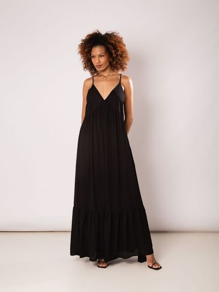 VESTIDO LONGO ALCINHA DECOTE V PRETO - Marca RAIZZIS