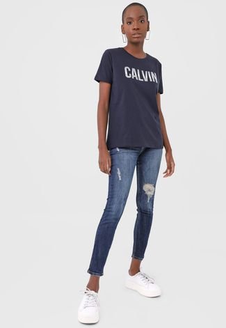 Blusa Calvin Klein Jeans White Stripes Azul-Marinho