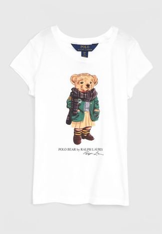 Camiseta Polo Ralph Lauren Infantil Ursinho Branca