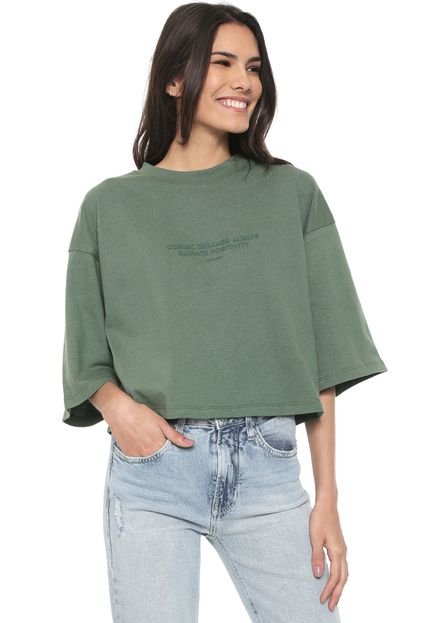 Camiseta Cropped Colcci Lettering Verde - Marca Colcci