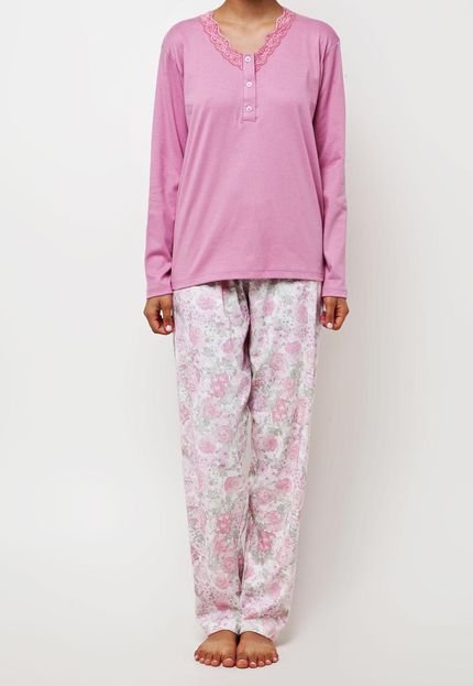 Pijama Pzama Delicate Rosa/Off-White - Marca Pzama