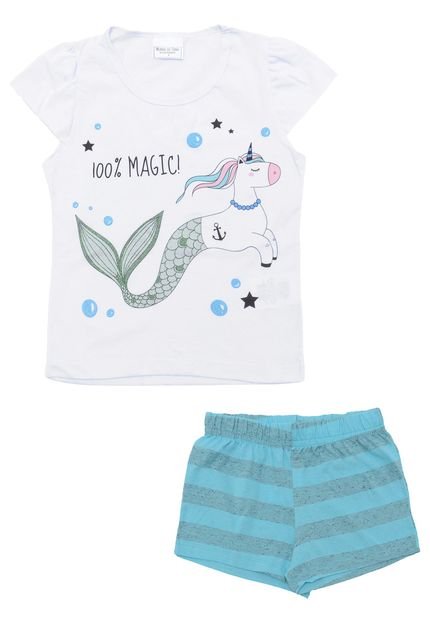 Pijama Mundo do Sono Curto Menina Branco/Azul - Marca Mundo do Sono