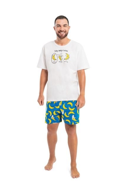 Pijama Adulto Masculino com Camiseta e Bermuda em Meia Malha Quimby Branco - Marca Quimby