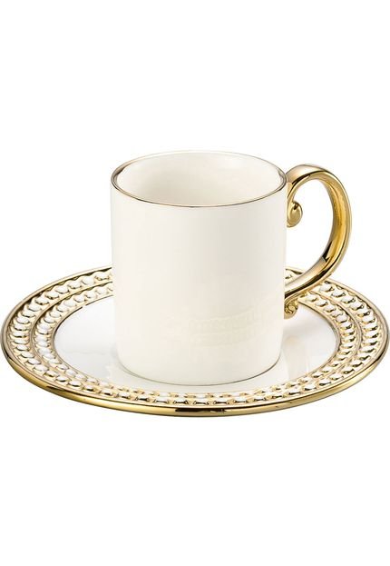 Conjunto 12 PÇs Xicaras de Café Porcelana Charme 100Ml Branco E Dourado - Marca Lyor Classic