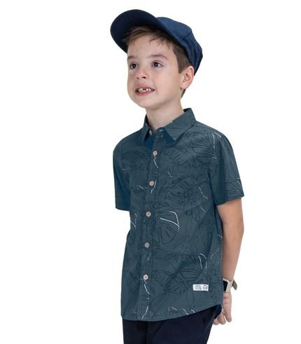 Camisa Infantil Estampada Em Popeline Trick Nick Azul - Marca Trick Nick