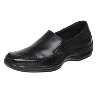 Sapato Social Conforto Warboot Couro Liso Elastico Calce Facil Moda Evangelica Preto