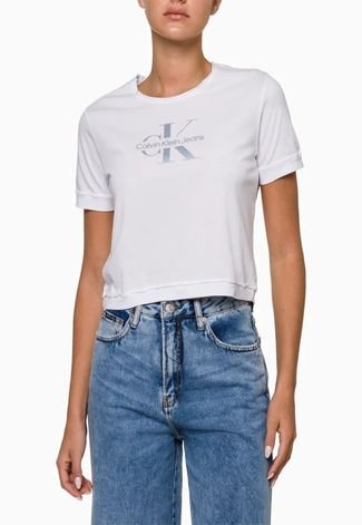 Camiseta Calvin Klein Feminina Branca Logo Aplic - CF3PC01BC816-0900