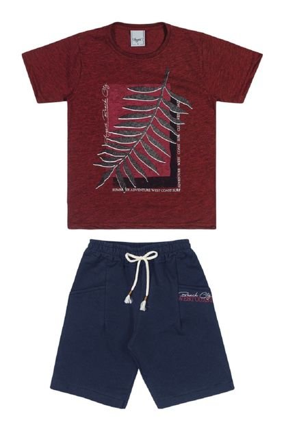 Conjunto Infantil Angerô Bermuda e Camiseta Beach City Vinho - Marca Angerô