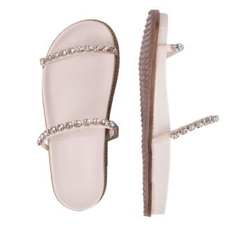 Sandalia Rasteira Papete Strass Off White Kuento Shoes