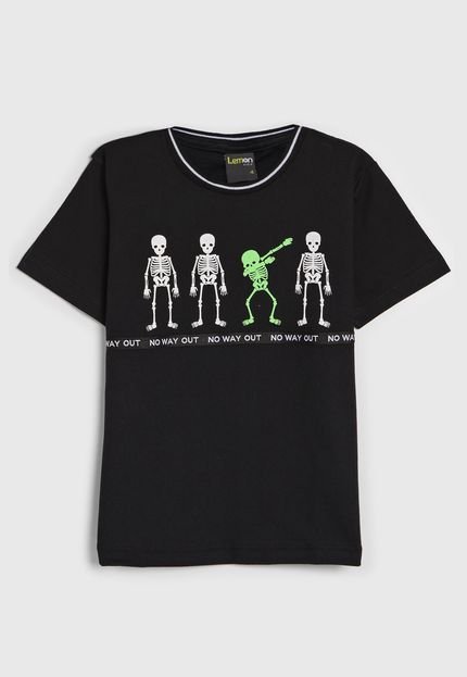 Camiseta Lemon Kids Infantil Esqueleto Preta - Marca Lemon Kids
