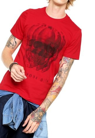 Camiseta Caveira Fumando - Vermelha
