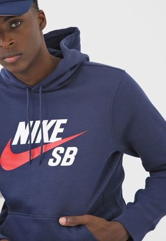 Blusa de Moletom Flanelada Fechada Nike SB Icon Hoodie Po Essnl Azul-Marinho
