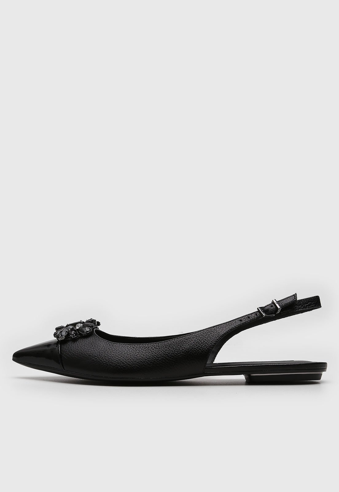 Sapatilha Slingback Jorge Bischoff de Couro Pedrarias Preta - Marca Jorge Bischoff