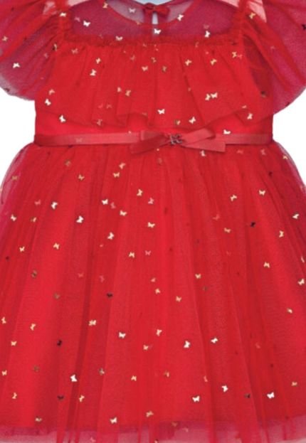 Vestido Vermelho Tule Brilho Infantil Petit Cherie G Vermelho - Marca Petit Cherie