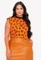 Blusa Feminina Plus Size  Estampa Animal Print  Preto - Marca It Curves