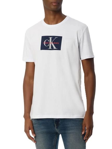 Camiseta Calvin Klein Masculina Issue Logo Navy Block Branca - Marca Calvin Klein