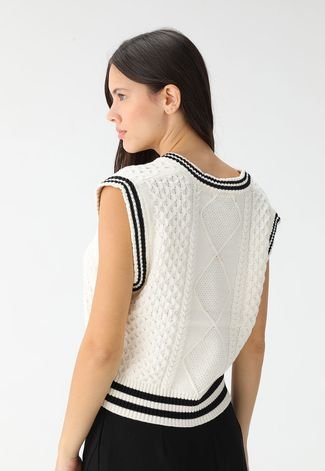 Colete Tricot Forever 21 Listras Off-White