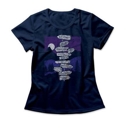 Camiseta Feminina Horror Places - Azul Marinho - Marca Studio Geek 