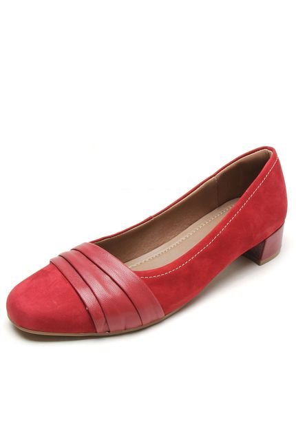 Scarpin Couro Usaflex Salto Grosso Vermelho - Marca Usaflex