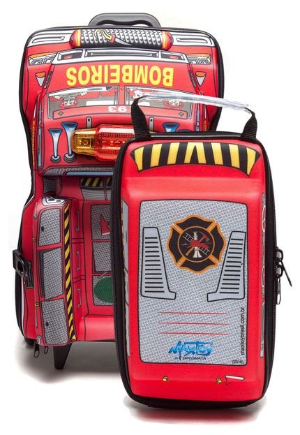 Kit Mochila Lancheira BOMBEIRO Escolar Grande Vermelho Maxtoy - Marca Max Toy