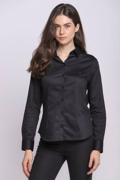 Camisa Feminina Aflex Básica Lisa Bordada Polo Wear Preto - Marca Polo Wear