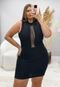 Vestido Plus Size Bubbles Tule no Decote  Preto - Marca It Curves