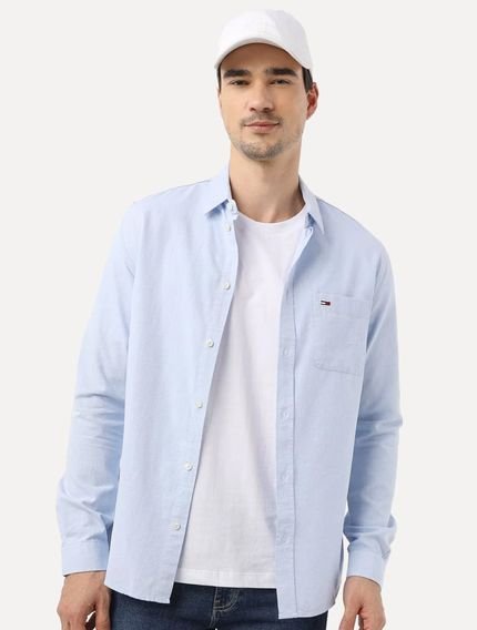 Camisa Tommy Jeans Masculina Regular Classic Oxford Azul Jeans Mescla - Marca Tommy Jeans